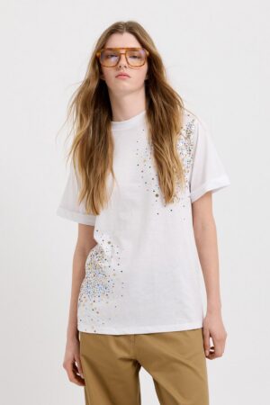 Γυναικείο Sequin Cotton T-Shirt-Λευκό