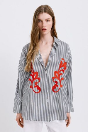 Γυναικείο Brianna Striped Πουκάμισο-Μαύρο