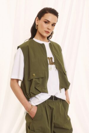 Γυναικείο Crop Balloon Γιλέκο-Χακί