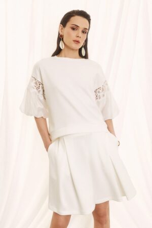 Γυναικεία Lace Detail Μπλούζα-Λευκό