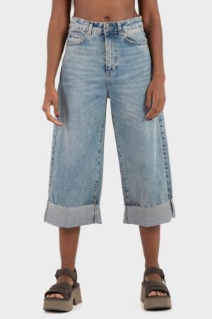 Γυναικείο Crop Jean Παντελόνι-Blue Denim