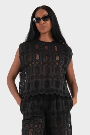 Γυναικεία Perforated Top Μπλούζα-Μαύρο