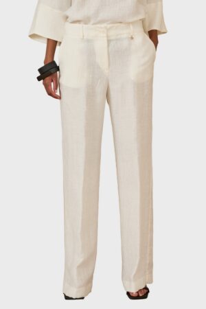 Γυναικείο Wide Leg Παντελόνι-Eκρού