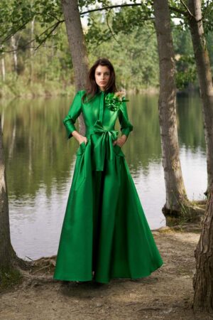 Γυναικείο Classic Collar Μaxi Φόρεμα-Πράσινο