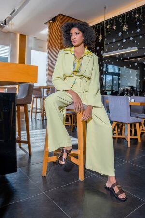 Γυναικείο Asymmetric Belted Σακάκι-Lime