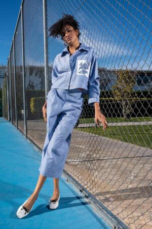 Γυναικείο Stripped Παντελόνι-Μπλε