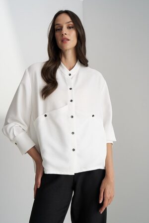 Γυναικεία Design Pocket Collar Πουκάμισο-Λευκό