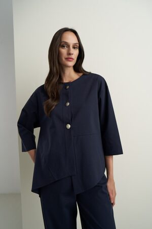 Γυναικεία Αsymetrical Golden Button Μπλούζα-Μπλε