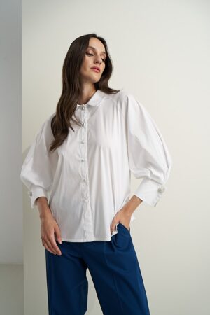 Γυναικείο Cotton Glam Button Πουκάμισο-Λευκό