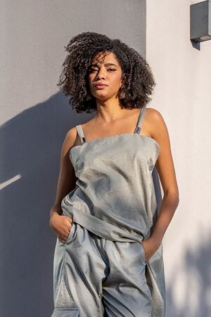 Γυναικεία Merallic Strap Τοp Μπλούζα-Λαδί