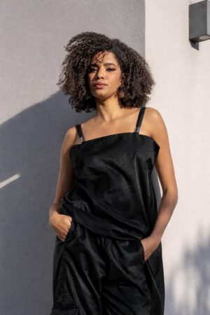 Γυναικεία Merallic Strap Τοp Μπλούζα-Μαύρο