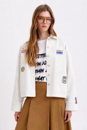 Γυναικείο Slim Fit Canvas Jacket With Patches-Λευκό