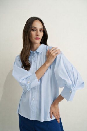 Γυναικείο Cotton Glam Button Πουκάμισο-Σιέλ