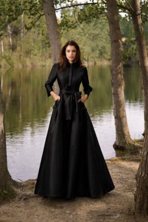 Γυναικείο Classic Collar Μaxi Φόρεμα-Μαύρο