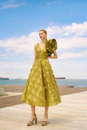 Γυναικείο 3D Leaves Midi Φόρεμα-Lime