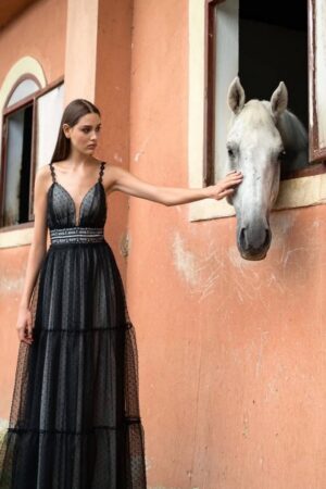 Γυναικείο Maxi Tulle Φόρεμα-Μαύρο