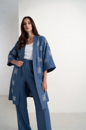 Γυναικείο Embroidered Detail Κιμονό-Mπλε