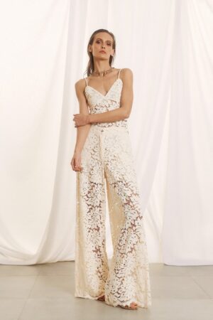 Γυναικεία Lace Παντελόνα-Εκρού