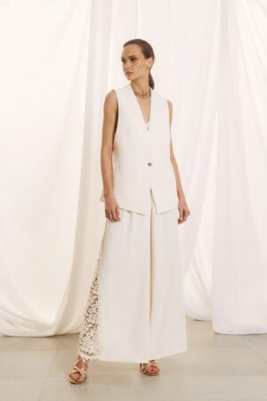 Γυναικείο Lace Detailed Παντελόνι-Εκρού