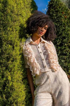 Γυναικείο Ruffle Lace Toπ-Cream