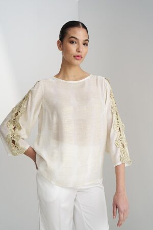 Γυναικεία Shoulder Gold Detailed Μπλούζα-Εκρού