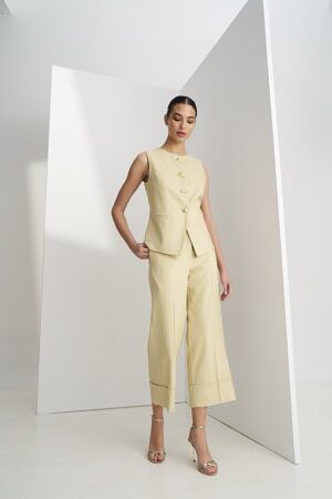 Γυναικείο Stripped Crop Παντελόνι-Μπεζ