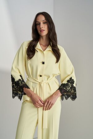 Γυναικείο Black Lace Detail Σακάκι-Παστέλ Κίτρινο