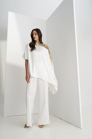 Γυναικεία Satin Straightline Παντελόνα-Λευκό