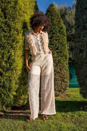 Γυναικεία Lace Παντελόνα-Cream