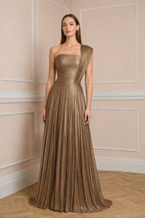 Γυναικείο Maxi Pleated Οne Shoulder-Χρυσό