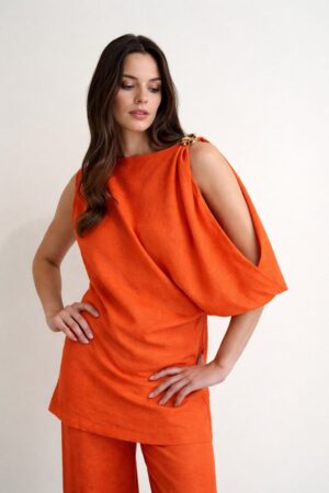 Γυναικεία Off Shoulder Μπλούζα-Πορτοκαλί