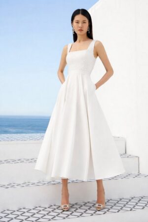 Γυναικείο Perla Midi Φόρεμα-Λευκό