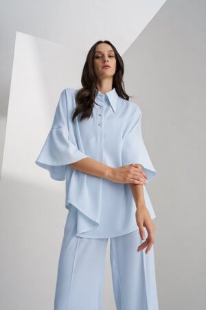 Γυναικεία Perla Button Μπλούζα-Σιέλ