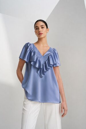 Γυναικεία Satin Ruffle Μπλούζα-Σιέλ