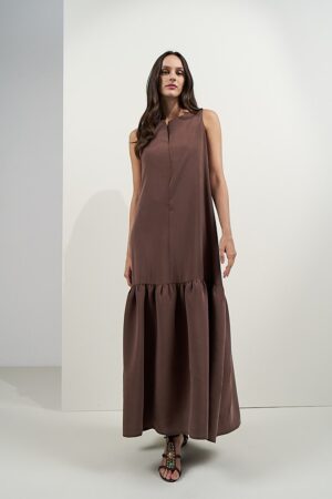 Γυναικείο Ruffle Maxi Φόρεμα-Καφέ