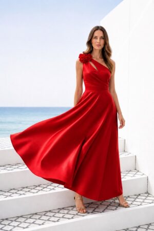 Γυναικείο Cut Out Floral Midi Φόρεμα-Κόκκινο