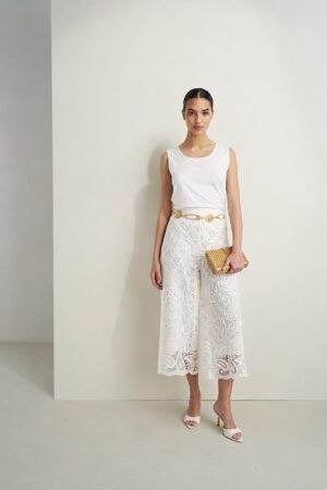 Γυναικεία Lace Crop Παντελόνα-Λευκό