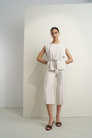 Γυναικεία Stripped Crop Παντελόνα-Μπεζ