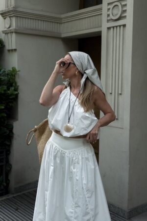Γυναικεία Poplin Maxi Φούστα-Λευκό
