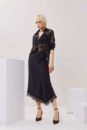 Γυναικεία Satin with Lace Detail Φούστα-Μαύρο