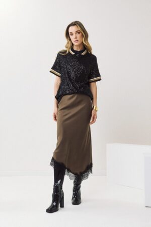 Γυναικεία Satin with Lace Detail Φούστα-Λαδί