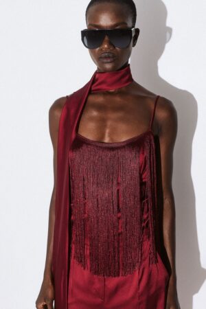 Γυναικείο Dahlia Fringe Satin Top-Βουργουνδί