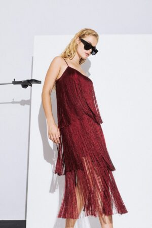 Γυναικείο Allegra Fringe Midi Φόρεμα-Βουργουνδί