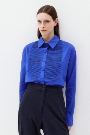Γυναικείο Selene Cotton Pleated Πουκάμισο-Μπλε