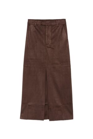Γυναικεία Suede Front-slit Midi Φούστα-Καφέ