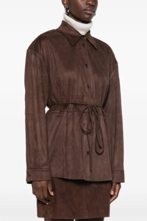 Γυναικείο belted faux-suede Πουκάμισο-Καφέ