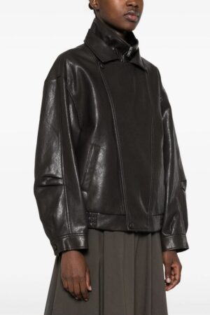 Γυναικείο Eco Leather zip-up Μπουφάν-Μαύρο
