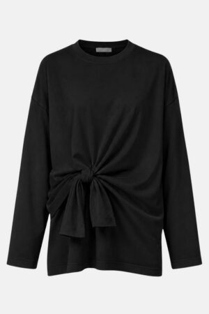 Γυναικεία Cotton with Waist Tie Μπλούζα-Μαύρο