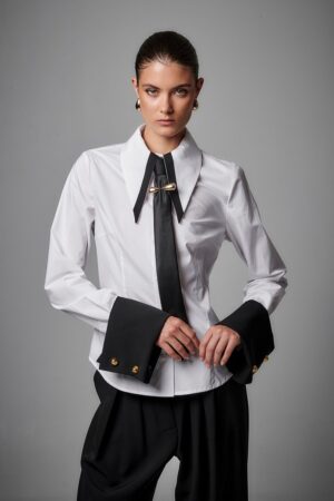 Γυναικείο Contrast Black Trim Πουκάμισο-Λευκό