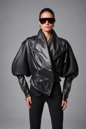 Γυναικείο Δερμ. Crop Jacket-Μαύρο